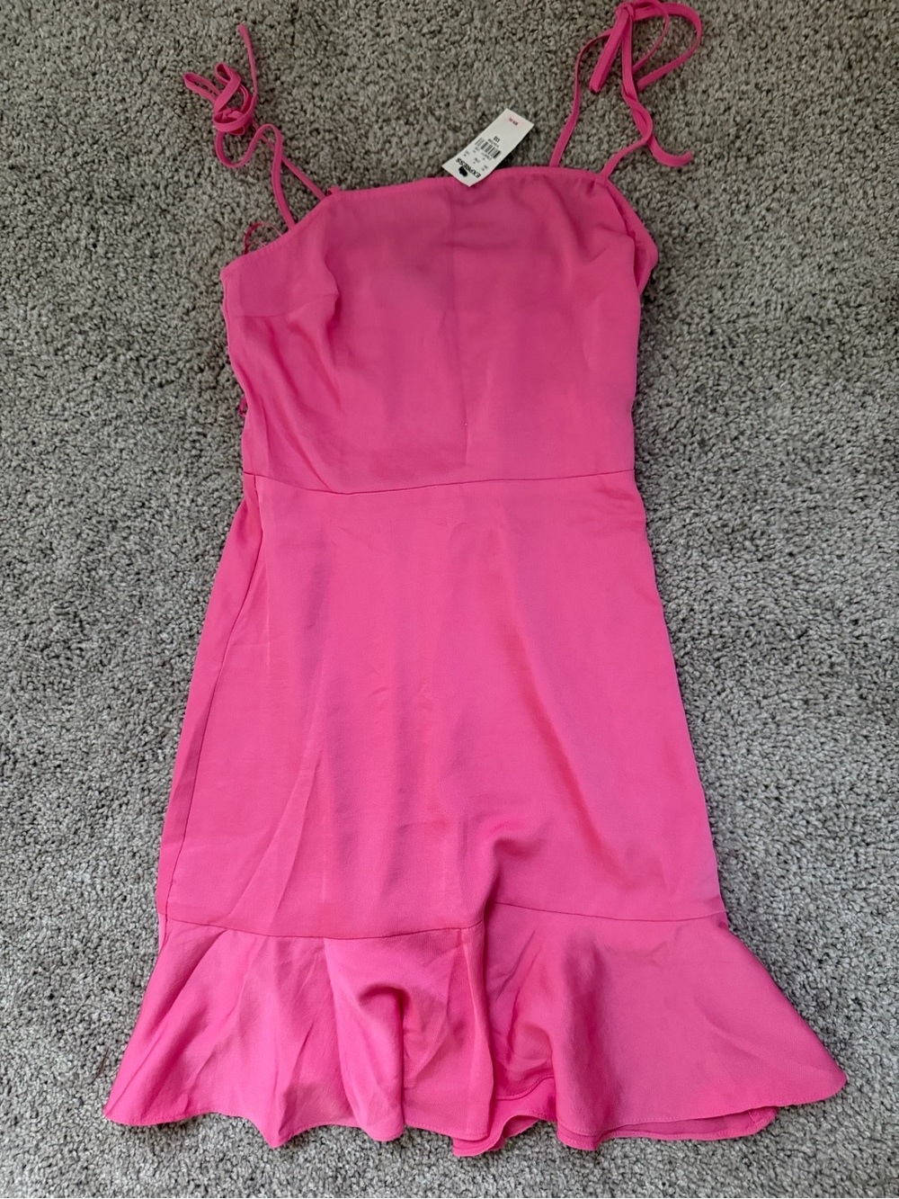 Express Hot Pink Tie-Shoulder Ruffle Hem Dress